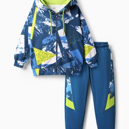 Ollington St. Cotton Full Sleeves Printed Hoodie Sweatshirt & Knit Joggers Set - Blue-picture-12