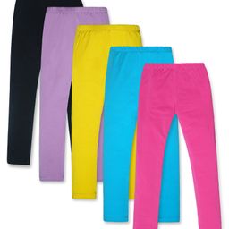 Nino Togs Cotton Lycra Pack Of 5 Solid Stretchable Leggings - Multi Colour-image-23