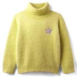Babyhug Knit Full Sleeves Extra Soft Hairy Eyelash Yarn Turtle Neck Pullover Sweater With Star Patch - Light Green-image-34