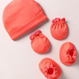 Ben Benny Interlock Knit Solid Color Cap Mittens And Booties Set Coral - Diameter 10 cm-image-57