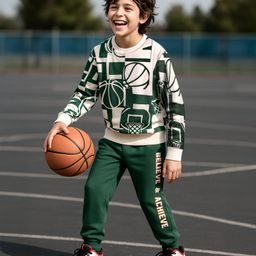 OLLINGTON ST. Cotton Knit Full Sleeves Sweatshirt With Sports Print & Knit Joggers - White & Dark Green-picture-17