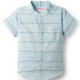 Babyhug Cotton Woven Half Sleeves Mandarin Collar Stripe Shirt - Light Blue-image-80