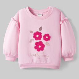 Babyoye 100% Cotton Knit Full Sleeves Sweatshirt With Floral Embroidery - Pink-picture-42