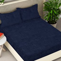 Myntra Elegant Homes Navy Blue Woollen 300 TC King Bedsheet Set 2.5 m x 2.25 m-image-50