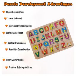 MINDMAKER Alphabets Shapes Solar System Wooden Puzzle With Knobs - 43 Pieces image 2