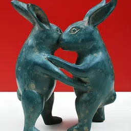 Exotic India Sea Green Brass Tango Dancing Rabbit Figurine Showpiece-image-26