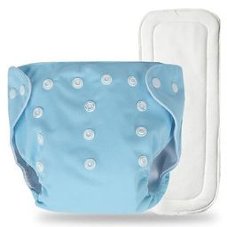 The Cheeky Kidzz Baby Pocket Style Button Reusable Cloth Diaper Nappy With Bamboo Microfiber Insert With Squeeze Spoon Feeding Bottle BPA Free Blue image 3