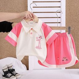 LULU & SKY Girls Pure Cotton Shirt Collar T-shirt With Shorts-picture-36