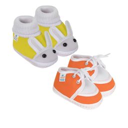 Neska Moda 3 To 12 Month 2 Pair Newborn Unisex Baby Skin Friendly Soft Cotton Lace Shoe Booties (Toe to Heel Length - 12 cm, Orange, Yellow)-15