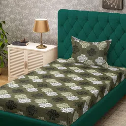 KLOTTHE Olive Floral Cotton Single Bedsheets-picture-43