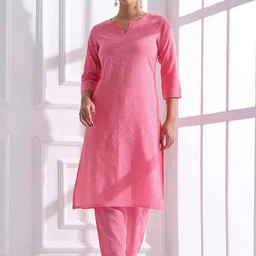 Shrivani Women Striped Regular Thread Work Pure Cotton Kurta with Trousers-picture-3