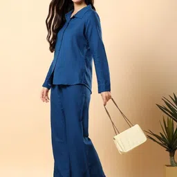HERE&NOW Cotton Flex Solid Shirt With Trousers Set-picture-19