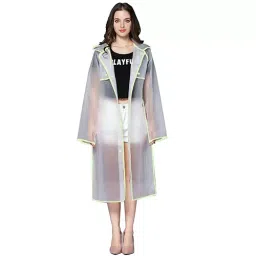 Allextreme Raincoat L Size ‎Ethylene Vinyl Acetate (EVA) Transparent Light Green With Adjustable Hood for Women, Men, EXM1-PG-L-29