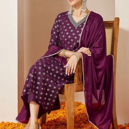 Janasya Women Ethnic Motifs Printed Kurta with Trouser & Dupatta-picture-7