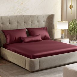 haus & kinder Maroon 300 TC King Bedsheet with 2 Pillow Covers 1.52 m x 1.98 m-image-26