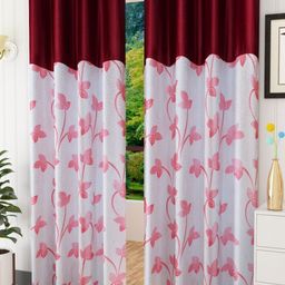 Galaxy Home Decor Maroon 2 Pieces Floral Printed Door Curtain-picture-45