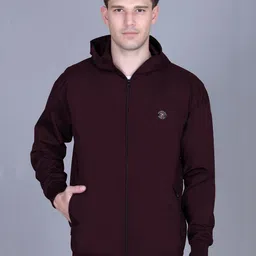 MOUNTAIN COLOURS Men Hooded Solid Windcheater Bomber Jacket-picture-1