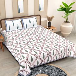 Texstylers White Floral Cotton 210 TC Queen Bedsheet with 2 Pillow Covers-2.74mX2.28m-image-77