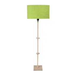 Sanded Edge Green Miller Floor Lamp in Solid Natural Wood Color with Green Color Oval Shade for Home-image-82