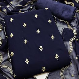 SHADOW & SAINING Floral Embroidered Zari Silk Georgette Unstitched Dress Material-image-89