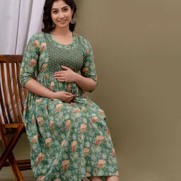 Moda Rapido Women Floral Printed Thread Work Maternity Anarkali Kurta-image-31
