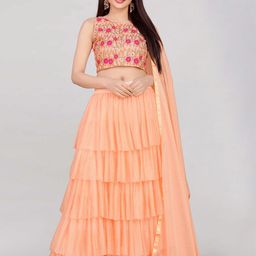 DIVASTRI Embroidered Sequinned Semi-Stitched Lehenga & Unstitched Blouse With Dupatta-8