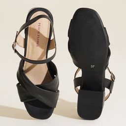 Peach Flores Leather Block Sandals with Buckles image 4