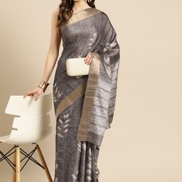 Silk Land Floral Printed Zari Block Print Saree-image-70