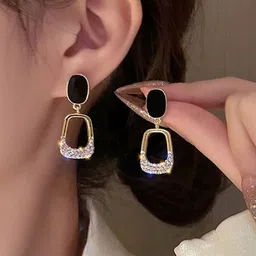 Celestique Rhinestone Studded Korean Oval Shaped Drop Earrings-picture-43