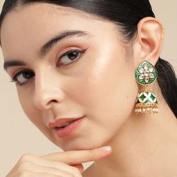 Anouk Gold Plated Artificial Stones and Beads Meenakari Jhumkas Earrings-8