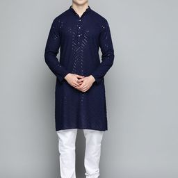 Jompers Men Embroidered Sequinned Pure Cotton Kurta with Pyjamas-image-58