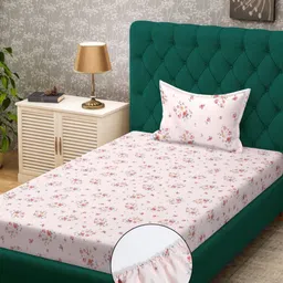 Myntra Elegant Homes Pink Printed 400 TC Fitted Single Bedsheet Set 2.25 m x 1.5 m-picture-56
