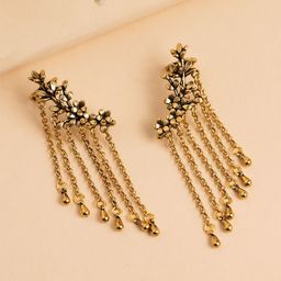 Voylla Gold-Plated Quirky Fringes Dramatic Statement Ear Cuff Earrings-picture-32