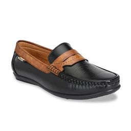 Prolific Men Black Colourblocked Leather Loafers-image-86