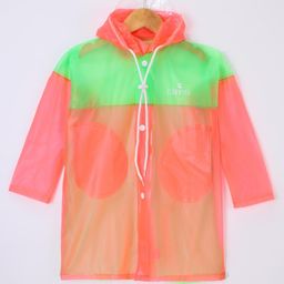 Clownfish Full Sleeves Color Block Hooded Raincoat - Orange & Green-image-26
