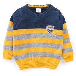 Babyhug 100% Acrylic Knit Full Sleeves Sweater With Striped & Soccer Badge - Blue & Yellow-image-47