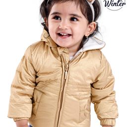 Babyoye Solid Colored Full Sleeves Hooded Jacket - Metallic Gold-picture-22
