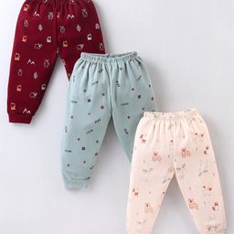 Mini Donuts Full Length Lounge Pants Animal Print Pack Of 3 - Green Peach & Maroon-picture-28