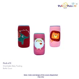 NeonateCare Stretchable Baby Feeding Bottle Cover Sleeves Cartoon Prints With Holding Strap Suitable for 120ml 220ml 240ml Slim Neck Feeding Milk Bottles(Pack of 3)( Color and design may vary)-15
