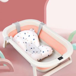 Foldable Bathtub with Cushion and Thermometer - Pink-87