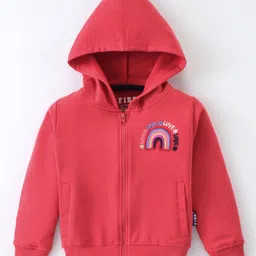 Fido Looper Full Sleeves Hooded Sweatjacket with Love Embroidered - Rust Red-picture-6