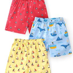 Babyhug Poplin Woven Boxers Football Whale & Boat Print Pack of 3 - Multicolour-picture-10