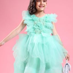 Mark & Mia Sleeveless Party Frock with Frill Detailing & Floral Applique - Green-image-72