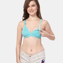 Fabme Cotton Sleeveless Solid Maternity Nursing Bra - Sea Green-image-75