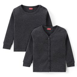 Babyhug Full Sleeves Front Open & Pullover Vest Combo Set - Dark Grey-picture-25