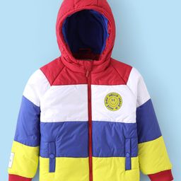 Babyhug Full Sleeves Front Open Padded Hooded Jacket with Colour Block Design & Patch Detailing - Multicolour-picture-29