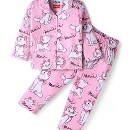 Babyhug Disney Single Jersey Half Sleeves Front Open Night Suit With Aristocats Print - Pink-picture-10