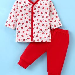 Ben Benny 100% Cotton Knit Full Sleeves Night Suit With Strawberries & Polka Dots Print - Red & White-image-72