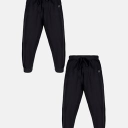 Kiddopanti Cotton Pack Of 2 Solid Track Pants - Jet Black-image-91