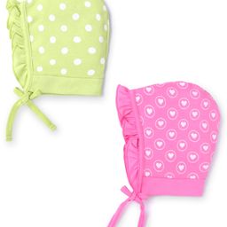 Babyhug 100% Cotton Caps With Hearts & Polka Dots Print Pack Of 2 - Light Green & Pink-image-17